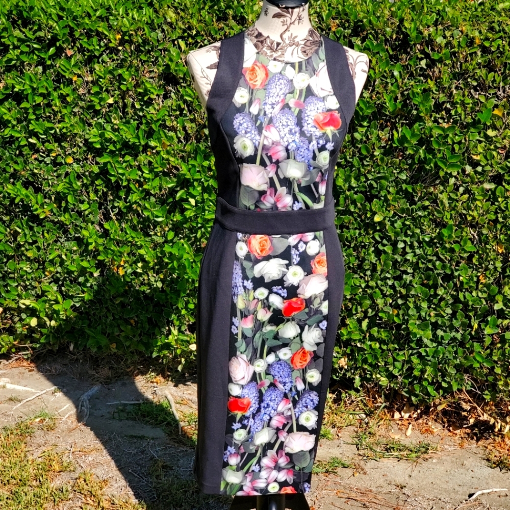 COPY - Ted Baker, never worn, floral,buckle strap detail and zipper down midi d…